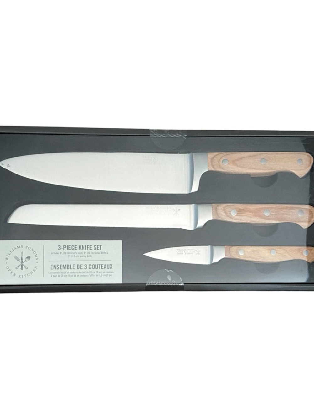 New Williams Sonoma Open Kitchen 3-Piece Olivewood Knife Set